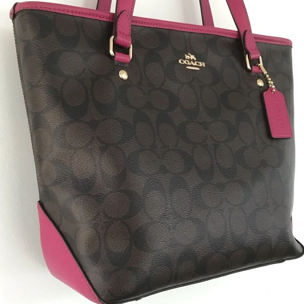 Coach Brown and Pink Signature Canvas Tote